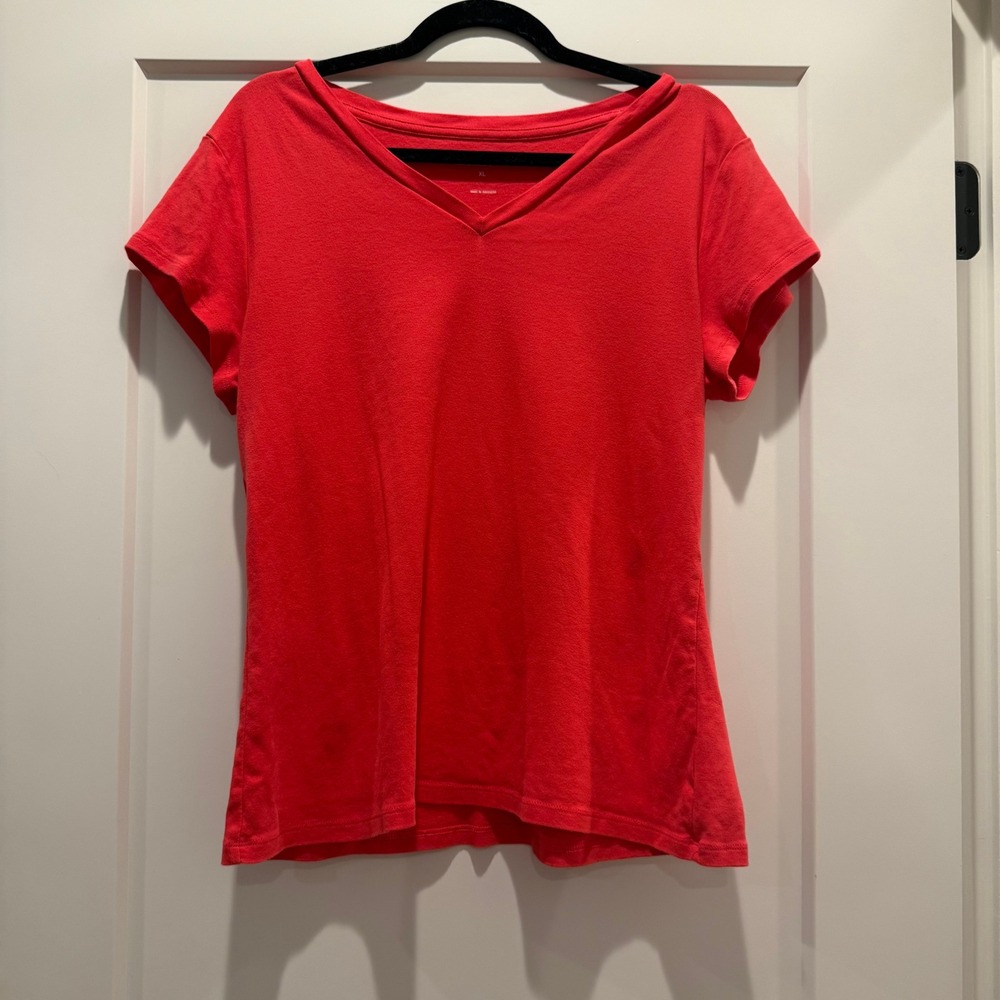 Liz Claiborne XL Red V Neck Cotton T Shirt Short Sleeve Women's Casual Top
